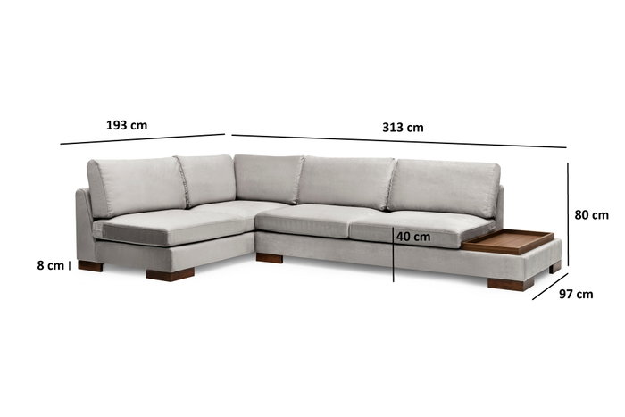 Atelier Del Sofa Sofá Esquinero Izquierdo con Puf - Gris Claro